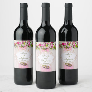 Rótulo De Garrafa De Cerveja Casamento Floral Cor-de-Rosa Brilhante Elegante