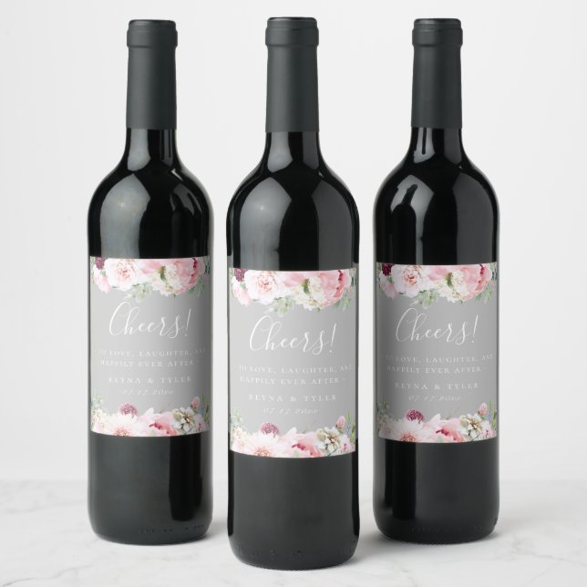 Rótulo De Garrafa De Cerveja Casamento Floral Cor-de-Rosa Esmagada Elegante (Garrafas)