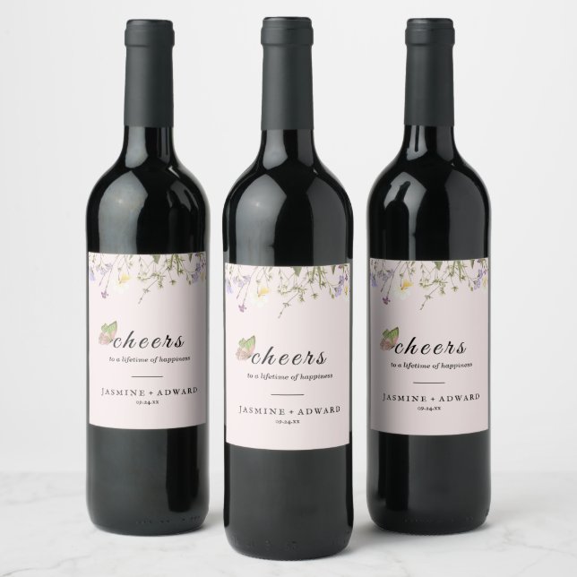 Rótulo De Garrafa De Cerveja Casamento Floral de Flores Silvestres Simples Mode (Garrafas)