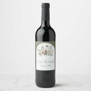 Rótulo De Garrafa De Cerveja Casamento Floral de Khaki Olive Green