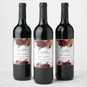 Rótulo De Garrafa De Cerveja Casamento Floral de Marfim Com Laranja Queimado
