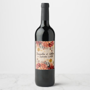 Rótulo De Garrafa De Cerveja Casamento Floral de Outono em Terracota Clara