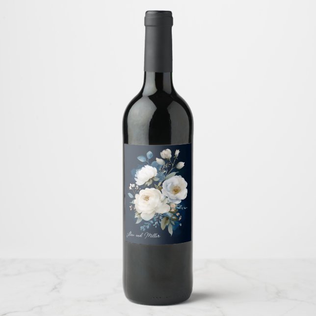 Rótulo De Garrafa De Cerveja Casamento Floral de Peony Azul e Branco Obrigado (Frente)