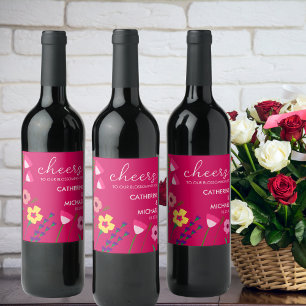 Rótulo De Garrafa De Cerveja Casamento Floral de Primavera cor-de-rosa com Fusc