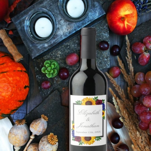 Rótulo De Garrafa De Cerveja Casamento Floral de Rosa de Sunflower (Criador carregado)