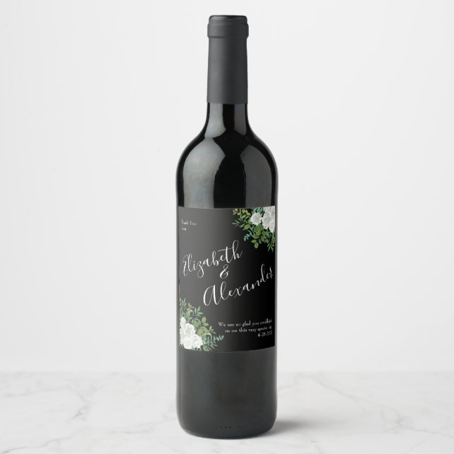Rótulo De Garrafa De Cerveja Casamento Floral de Rosa Negra e Branca (Frente)