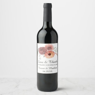 Rótulo De Garrafa De Cerveja Casamento Floral Ferrugem Beijo Aquarela