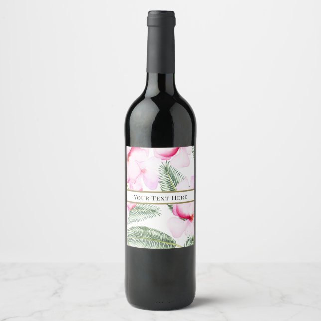 Rótulo De Garrafa De Cerveja Casamento Floral Havaiano Verde Rosa-Rosa Oasis Tr (Frente)