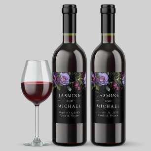 Rótulo De Garrafa De Cerveja Casamento Floral Moody Gothic Purple