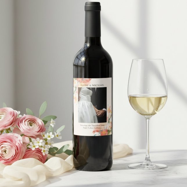Rótulo De Garrafa De Cerveja Casamento Floral Pintado com Tonalidade Romântica (Romantic Blush Painted Floral Wedding Wine Label)
