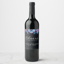 Rótulo De Garrafa De Cerveja Casamento Floral Profundo de Azul Roxo-Sangrento