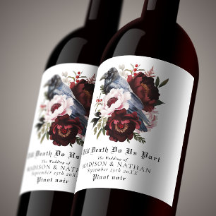 Rótulo De Garrafa De Cerveja Casamento Floral Raven Raven Gótico Romântico