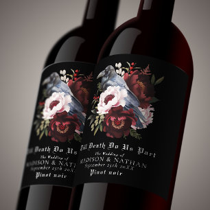 Rótulo De Garrafa De Cerveja Casamento Floral Raven Raven Gótico Romântico