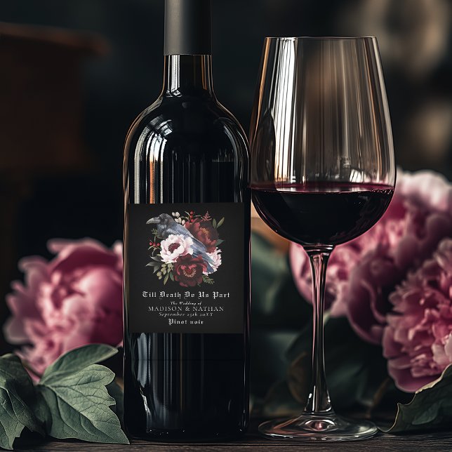 Rótulo De Garrafa De Cerveja Casamento Floral Raven Raven Gótico Romântico (Criador carregado)