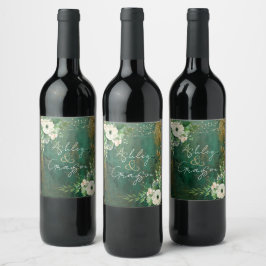 Rótulo De Garrafa De Cerveja Casamento Floral Romântico Emerald Green