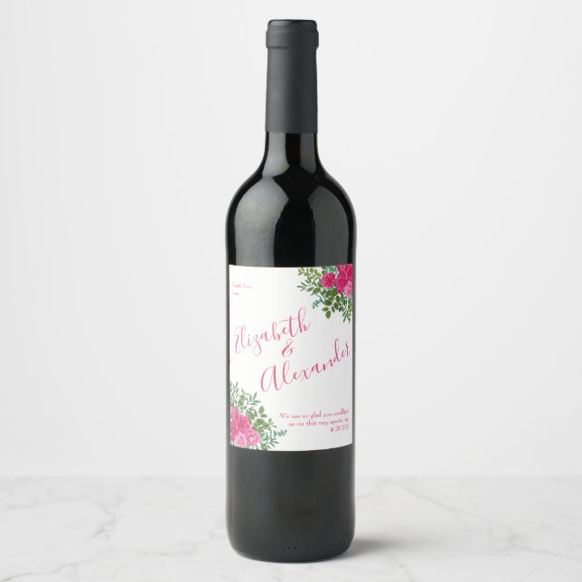 Rótulo De Garrafa De Cerveja Casamento Floral Rosa Brilhante (Frente)