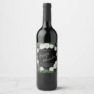 Rótulo De Garrafa De Cerveja Casamento Floral Rosa de Peony Preto e Branco