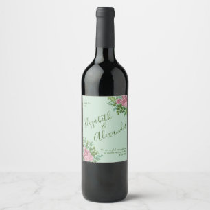 Rótulo De Garrafa De Cerveja Casamento Floral Rosa de Peony Rosa Verde-Claro