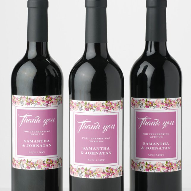 Rótulo De Garrafa De Cerveja Casamento Floral Rosa Favorece Rótulo De Vinho (Criador carregado)