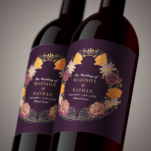 Rótulo De Garrafa De Cerveja Casamento Floral Roxo Laranja Encantado Fantasia