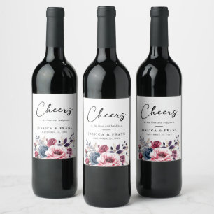 Rótulo De Garrafa De Cerveja Casamento floral russo azul burgundy e roxo
