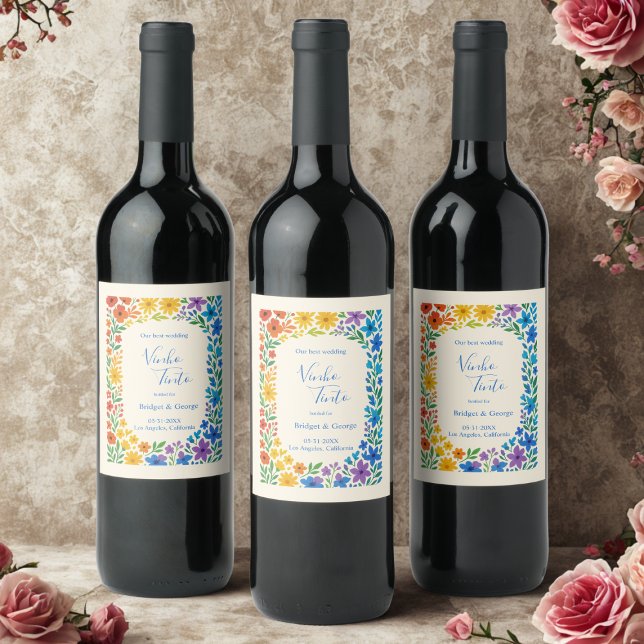 Rótulo De Garrafa De Cerveja Casamento Floral Rustico de Rainbow Wildflower (Criador carregado)