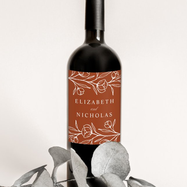 Rótulo De Garrafa De Cerveja Casamento Floral Terracotta Escrito (Criador carregado)