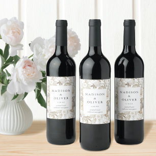Rótulo De Garrafa De Cerveja Casamento Floral Terroso Elegante Branco