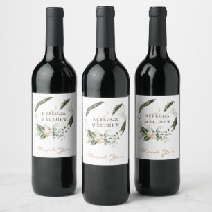 Rótulo De Garrafa De Cerveja Casamento Floral Verde Boho Elegante