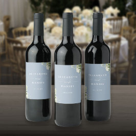 Rótulo De Garrafa De Cerveja Casamento Floral Verde Elegante Azul Poeirento