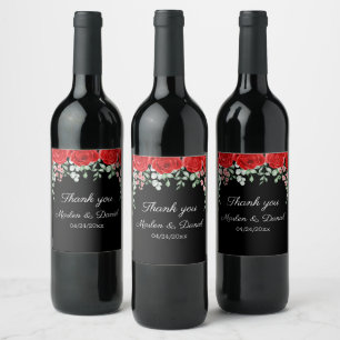 Rótulo De Garrafa De Cerveja Casamento Floral Vermelho E Negro Elegante