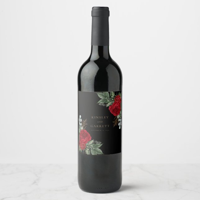 Rótulo De Garrafa De Cerveja Casamento Floral Vermelho Vermelho com Script Dour (Frente)