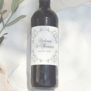 Rótulo De Garrafa De Cerveja Casamento Floral Vintage Verde Salvia