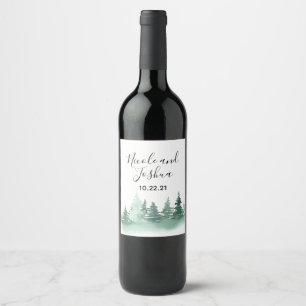 Rótulo De Garrafa De Cerveja Casamento floresta de pinheiros aquarela rústica