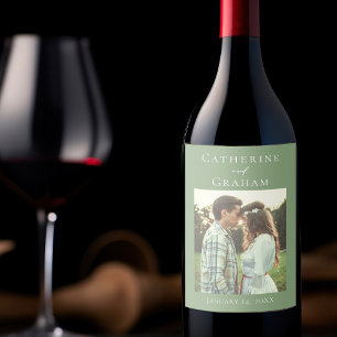 Rótulo De Garrafa De Cerveja Casamento Foto Personalizada em Verde Sage Chic