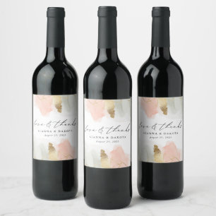Rótulo De Garrafa De Cerveja Casamento Geométrico com Aquarela em Rosa e Verde