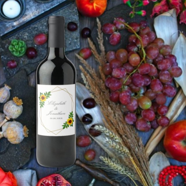 Rótulo De Garrafa De Cerveja Casamento Geométrico de Girassol (Criador carregado)