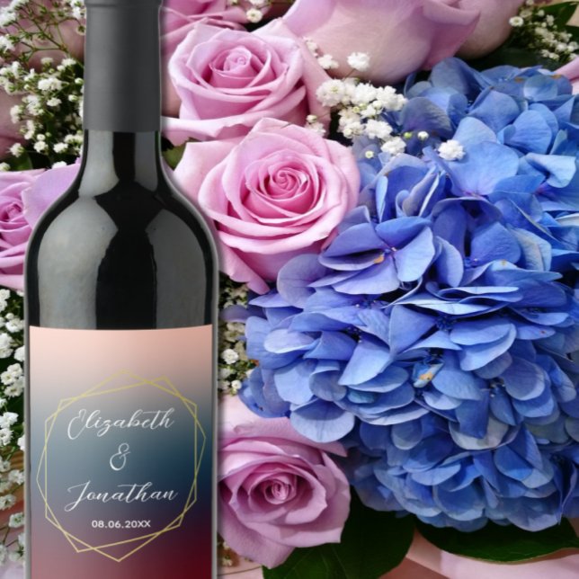 Rótulo De Garrafa De Cerveja Casamento Geométrico do Ombre Blush Marinho Burgun (Criador carregado)