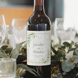 Rótulo De Garrafa De Cerveja Casamento Geométrico Dourado de Marble Greenery