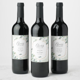 Rótulo De Garrafa De Cerveja Casamento Geométrico Dourado Elegante Eucalyptus G