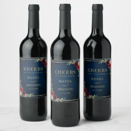 Rótulo De Garrafa De Cerveja Casamento Geométrico Dourado Floral Blush Marinho