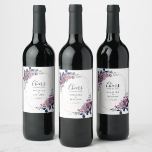 Rótulo De Garrafa De Cerveja Casamento Geométrico Floral Roxo Sr e Sra