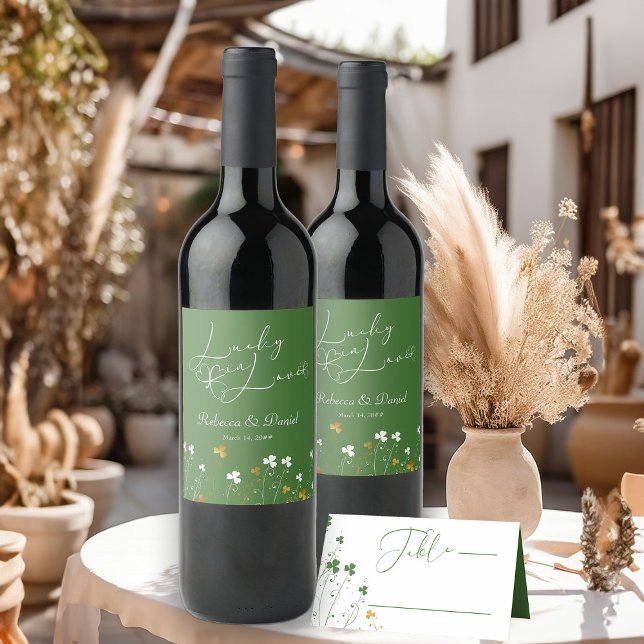 Rótulo De Garrafa De Cerveja Casamento Irlandês de Shamrock Wildflower (Wedding Wine Bottle Labels from my Shamrock Wildflower Collection)