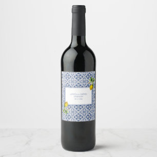 Rótulo De Garrafa De Cerveja Casamento Itália com Azulejos Azuis de Limão na Co