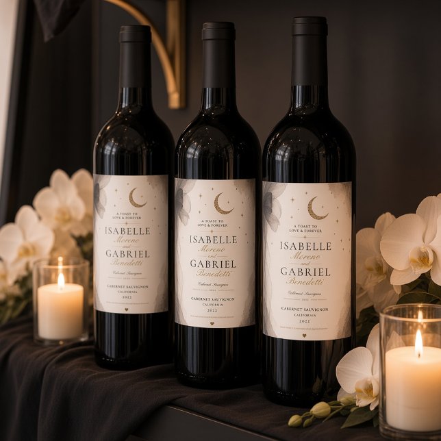 Rótulo De Garrafa De Cerveja Casamento Luxuoso Lua Celestial  (Criador carregado)