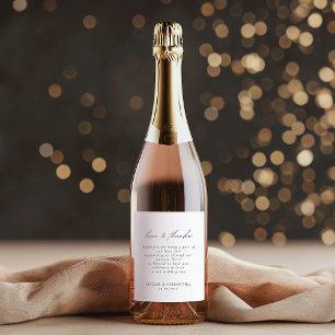 Rótulo De Garrafa De Cerveja Casamento Minimalista Preto e Branco Elegante