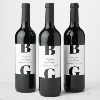 Rótulo De Garrafa De Cerveja Casamento Mínimo Moderno do Monograma Negro e Bran