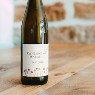 Rótulo De Garrafa De Cerveja Casamento Moderno Colorido de Flor Selvagem Vibran