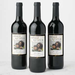 Rótulo De Garrafa De Cerveja Casamento Moderno com Brilho Dourado Negro