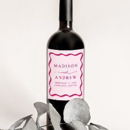 Rótulo De Garrafa De Cerveja Casamento Moderno com Moldura Ondulada Rosa